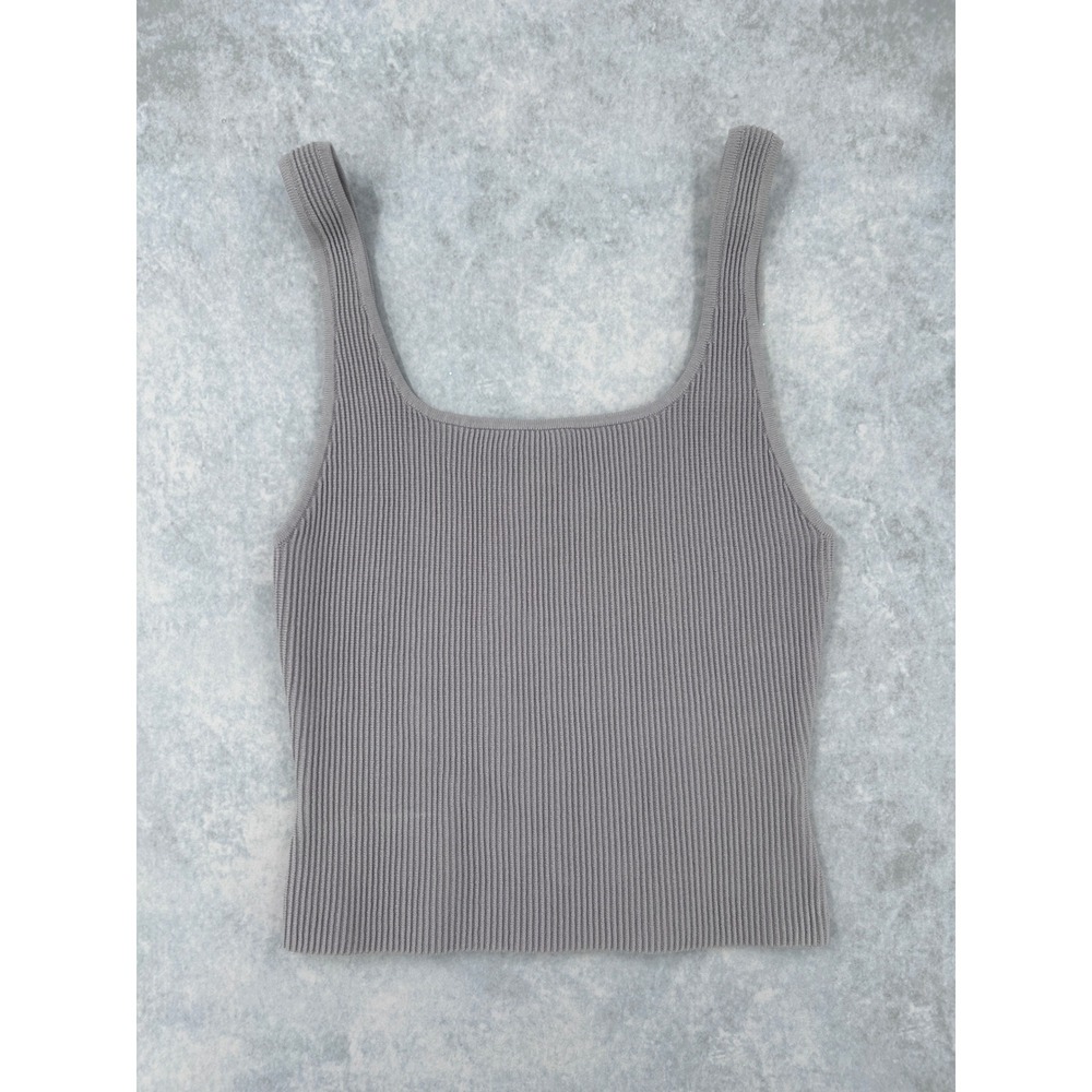 Babaton Grey Ribbed Knit Square Neck Tank Top Sleeveless Layering Piece SZ M